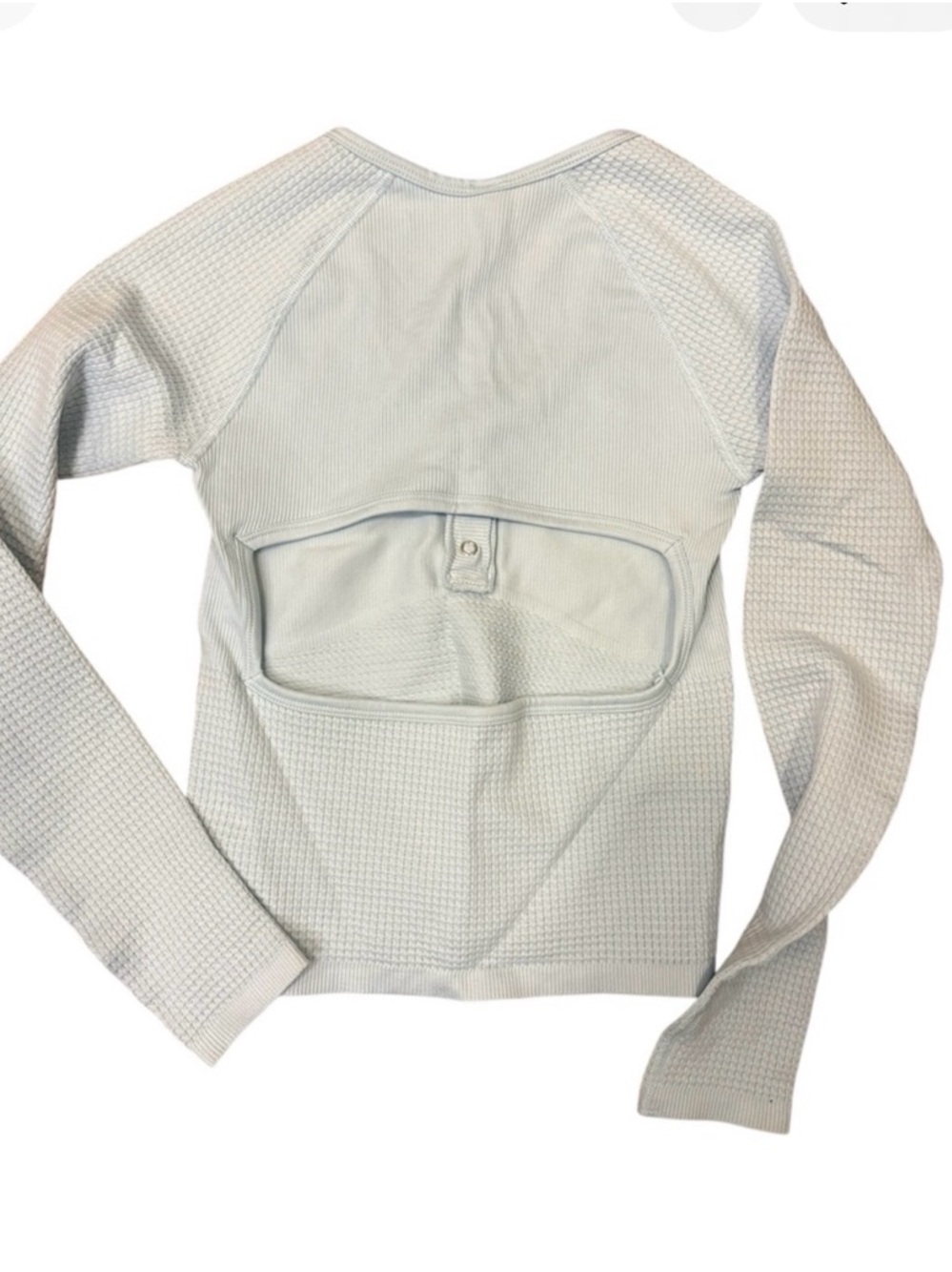 NWT Free People Light Blue Waffle Henley Crop Long-Sleeve Top - Picture 5 of 7